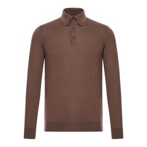 ZEGNA Men's Luxury Fine-Knit Long Sleeve Polo Sweater Men BROWN Sweaters &